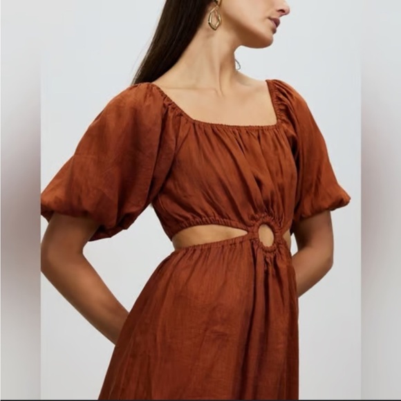 Altar’d State Pumpkin Spice Mini Dress Sleeves Cutouts Linen Summer Size Medium - Picture 7 of 7